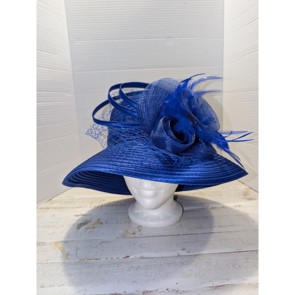 Kentucky Derby Hat Church Tea Party Hat with Wide Brim Royal Blue